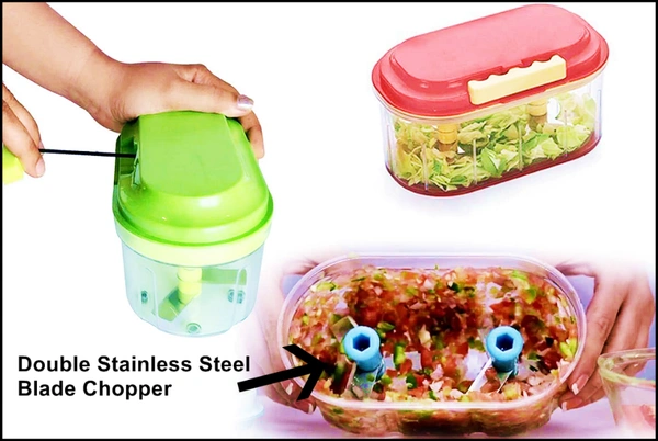 Handy Dual Blade Manual Food Chopper Compact & Powerful 2in1 Handy 1 Litre  Chopper, Cutter with SS Blades a (1000 ml)